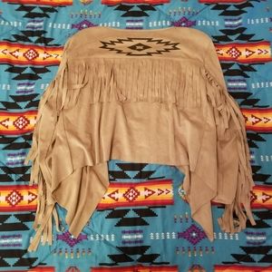 Crazy train fringed tan Aztec jacket